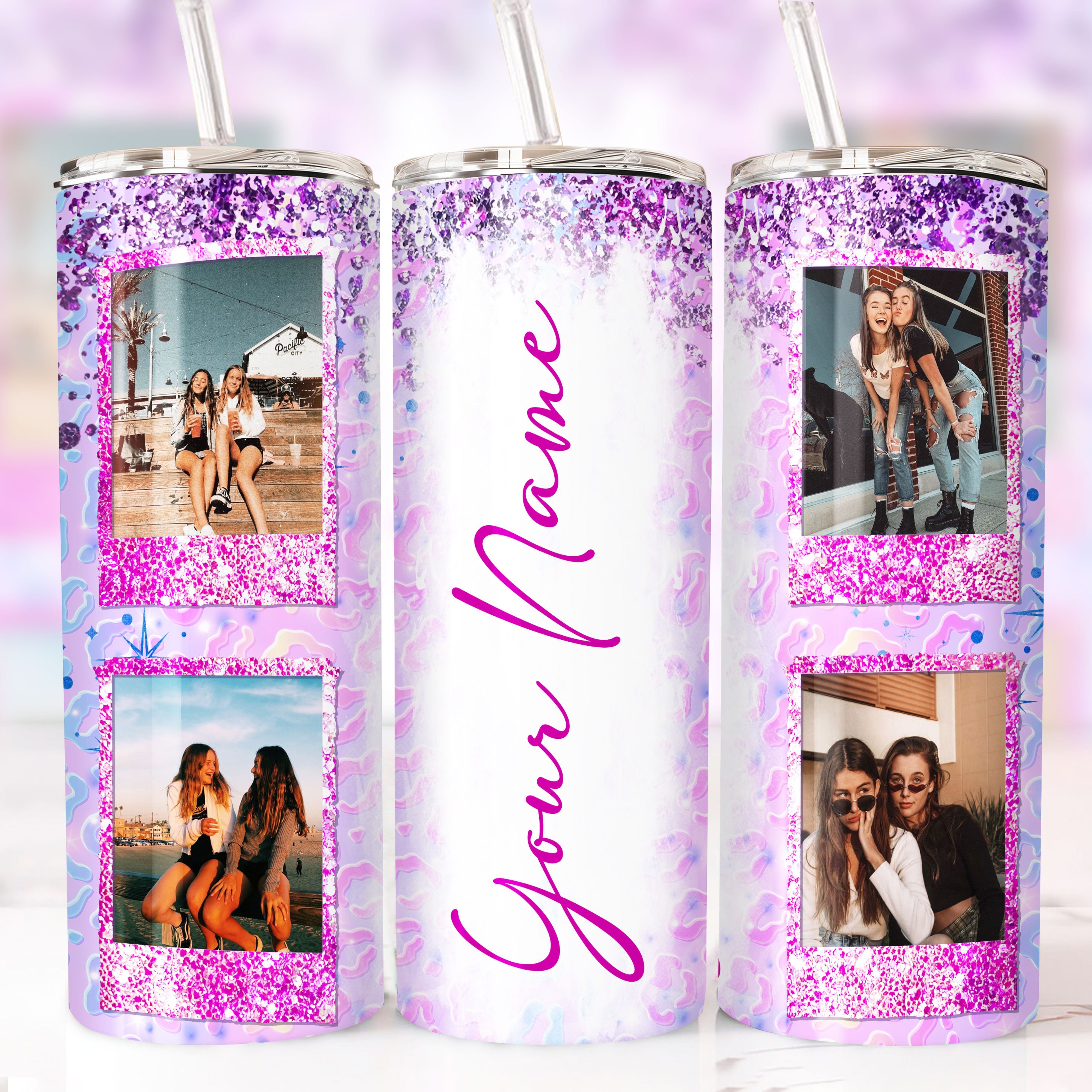 Personalized Tumbler Wrap PNG Add Your Name & 4 Photos Seamless ...