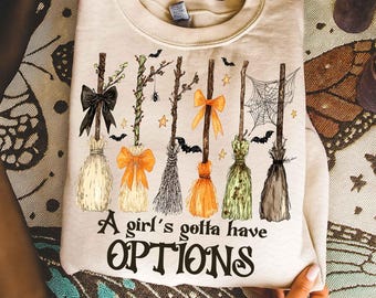 Retro A Girl’s Gotta Have Options Png, Retro Halloween Witches Png, Spooky Season Png, Feeling Witchy Png, Trendy Girly Halloween Png