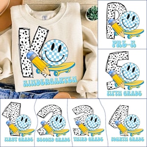 Back to School For Boys Bundle, Kindergarten, Pre K PNG, First Day Of School, School Png, Retro PNG, First/ Second/ Third Grade Design