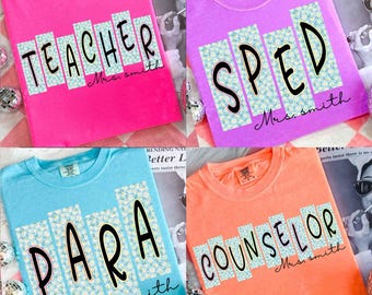 School Occupation PNG Bundle, Back to School Teacher Sped Para Counselor, Preppy First Day of School Daisy Floral Girly Png, Drawn