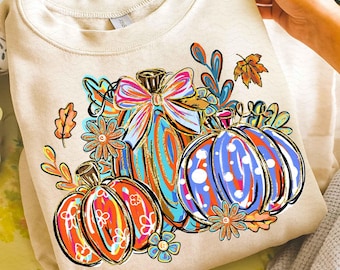 Floral Fall Pumpkin Png, Preppy Pumpkin Coquette Png, Glitter Pumpkin Png, Boho Autumn Flowers Png, Brushstroke Pumpkin Spice Png