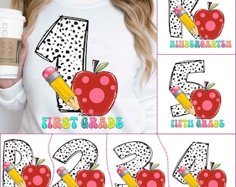 Retro Back to School Png Bundle, Team Grade Png, Retro Teacher png, Bright Dalmatian Dots, Dream Team, Kindergarten 1st/2nd/3rd Grade
