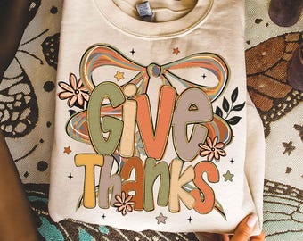 Give Thanks Png, Floral Fall Coquette Png, Preppy Thanksgiving Png, Thankful Coquette Png, Brushstroke Png, Trendy Fall Bow Png