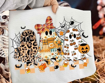 Trendy Floral Leopard Pumpkin Ghost PNG, Halloween Girly Ghost Sublimation, Retro Checkered Ghosts PNG, Cute Spooky Fall Shirt Design