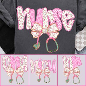 Adrette Krankenschwester Blau Blumen Bogen PNG Bundle, Boho CNA Nicu RN Sublimationsdesign, Girly Kokette Bogen Trendy Krankenschwester Life Shirt Clipart