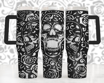 Schädel und Rosen Tumbler Wrap Laser SVG, 40 Unzen Tumbler Full Wrap Laser SVG, Laser gravierte SVG, Tumbler Laser-Datei, Laser geschnitten Datei, Seite nahtlos