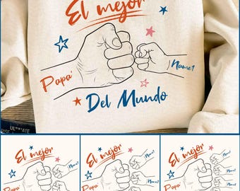 Personalized El Mejor Papa Del Mundo Fist Bump Bundle Png, Vintage Spanish Papá Png, Custom Father's Day Png, Spanish Dad, Latina Dad Gift