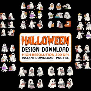 Ghost Reading Book Png, Teacher Halloween Png, Librarian Png, Book Lover Png, Reading Png, Halloween School Png, Trick or Teach PNG
