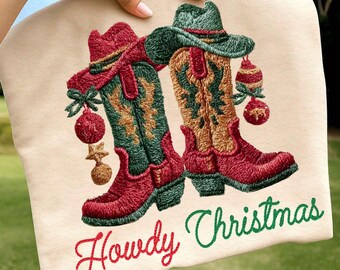 Latch Hook Yarn Faux Embroidery Howdy PNG, Howdy Christmas Png, Christmas Coquette Bow Png, Yarn Crochet Xmas Tree Png,Western Christmas Png