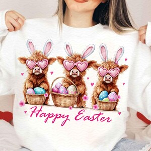 Vaca de las Tierras Altas del Día de Pascua PNG, Linda Vaca de Pascua Png, Retro Pascua Png, Diseño de Sublimación de Feliz Pascua, Descarga Digital
