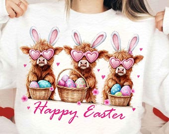 Vaca de las Tierras Altas del Día de Pascua PNG, Linda Vaca de Pascua Png, Retro Pascua Png, Diseño de Sublimación de Feliz Pascua, Descarga Digital