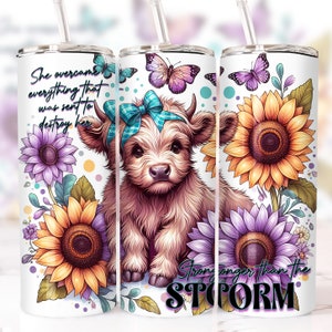 Highland Cow Tumbler Wrap, 20oz Skinny Sublimation Tumbler Design, Affirmation Sublimation Wrap, Floral Inspirational Tumbler PNG Downloads