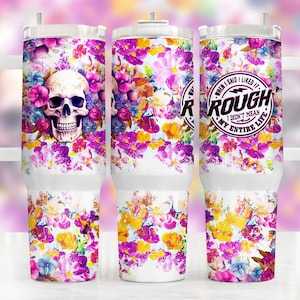Funny Florals Skull 40Oz Tumbler Wrap , Sublimation Design Templates, 40Oz Png Digital Download. Clip Art Download, 40Oz Tumbler With Handle