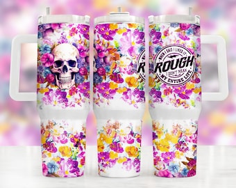Involucro per bicchiere da 40 Oz con teschio floreale divertente, modelli di design a sublimazione, download digitale Png da 40 Oz. Download di clip art, bicchiere da 40 once con manico