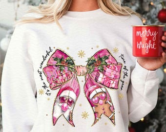 Coquette Glitter Christmas PNG, Pink Christmas Bow PNG, Funny Christmas PNG, Santa Blowing Bubble , Christmas Tree Gingerbread, Brushstroke