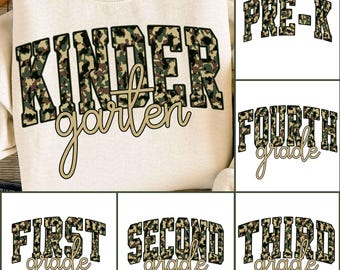 Retro Back to School Boys Old Camo PNG Bundle, Kindergarten Design, First Day PNG, Pre-K to Third Grade Png,School Boy Sublimation
