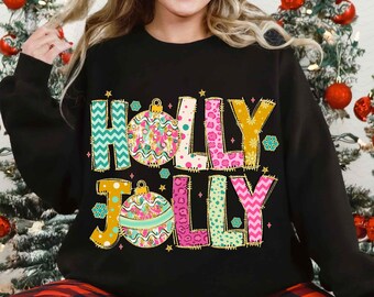 Colorful Glitter Holly Jolly Png, Christmas Png, Glitter Ornaments Christmas Png, Christmas Png, Christmas Coquette Png, Brushstroke