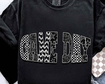 Game Day PNG, Black White Game Day Shirt Design, Checkered Star Football PNG, Retro Sports Sublimation Download