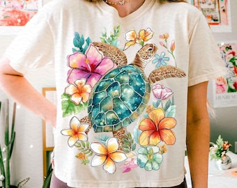 Floral Sea Turtle Summer PNG, Turtle Png Shirt, Beach Png, Boho Nautical Sublimation Design, Turtle Aesthetic Flower, Pink Summer girly png