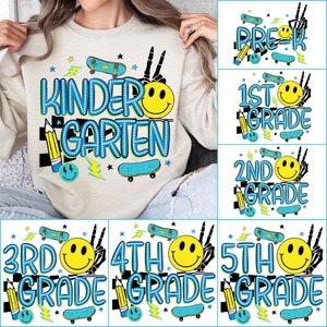 Back to School For Boys Bundle, Kindergarten, Pre K PNG, First Day Of School, School Png, Retro PNG, First/ Second/ Third Grade Design