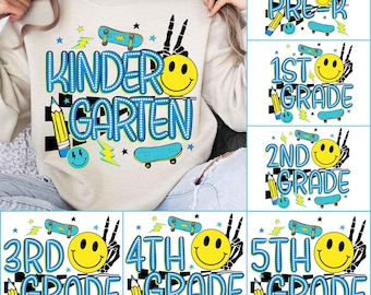 Back to School For Boys Bundle, Kindergarten, Pre K PNG, First Day Of School, School Png, Retro PNG, First/ Second/ Third Grade Design