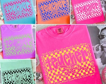 Retro Teacher PNG, Colorful Checkerboard Teacher Sublimation, Back to School Png, Groovy Love Them Teach Them Png