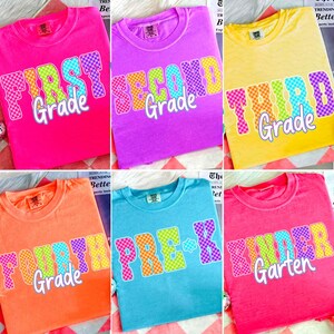 Preppy Back to School Floral Bundle PNG, First Day of School Designs, Kindergarten to Third Grade, Retro Teacher Shirt Neon Sublimation