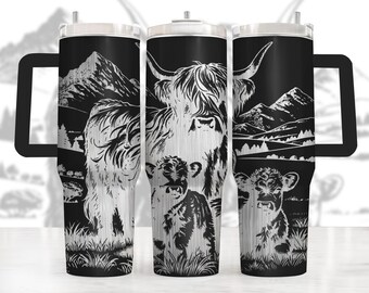 Highland Cow Tumbler Wrap Laser Svg, 40oz Laser Engraved Tumbler Wrap, Laser Engraving Svg, Highland Cow 40 oz Tumbler Laser File Svg Design