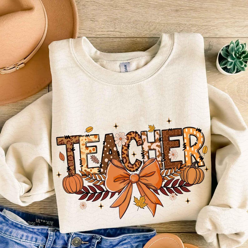 Teacher Fall Coquette Png, Teacher Autumn Doodle Png, Teach Love ...