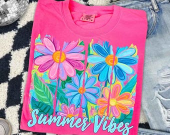 Summer Vibes Png, Floral Summer Sublimation Design, Watercolor Daisy Summer Vibes Png, Bright Summer Shirt Design, Digital Download, Trendy