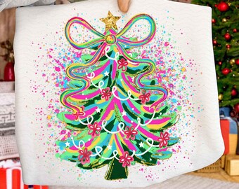 Colorful Coquette Christmas Tree Png, Preppy Christmas Png, Holly Jolly Png, Pink Christmas Png, Merry Christmas Png, Merry and Bright Png