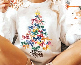 Coquette Christmas Tree Bow png, Merry Christmas png, Girly Christmas, Christmas Tree png, Bow Christmas Tree, Hand Drawn,Instant Download