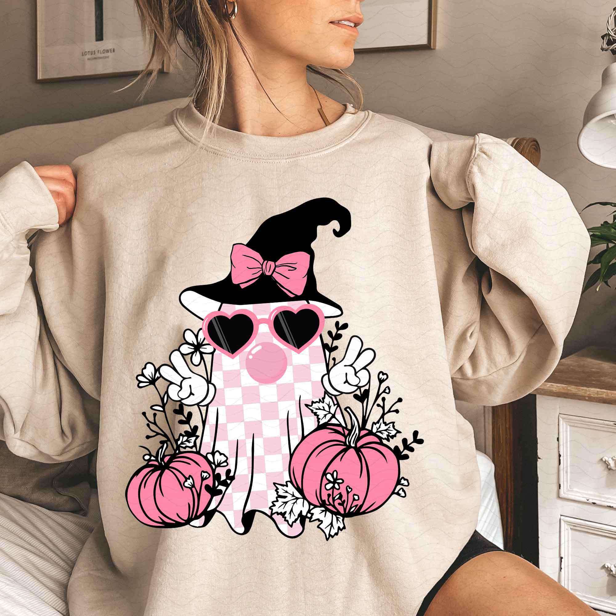 Cute Girly Ghost Blowing Bubble PNG, Cute Pink Ghost Shirt Sublimation ...