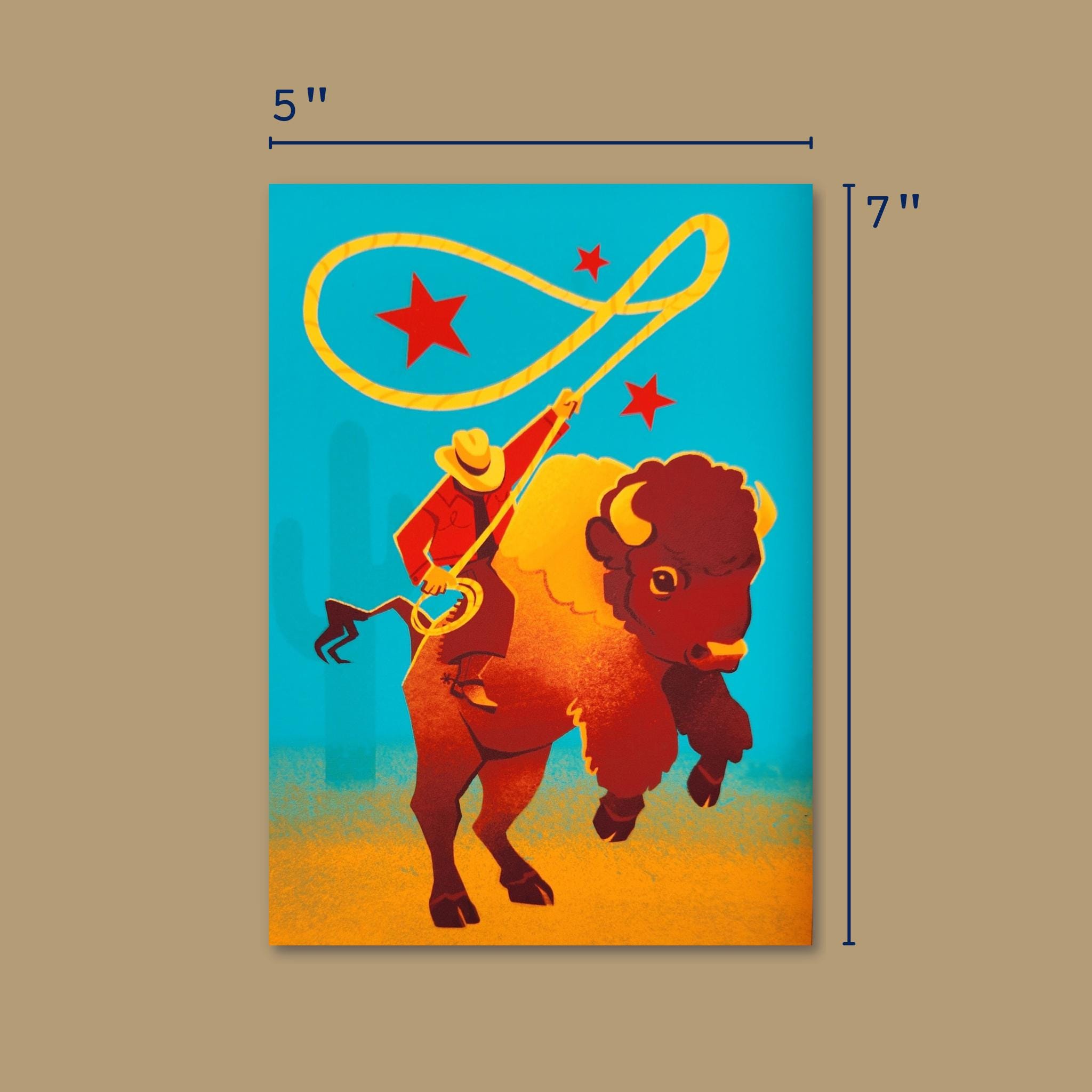 Cowboy Buffalo Rodeo Wild West Bison Illustrated Print 7