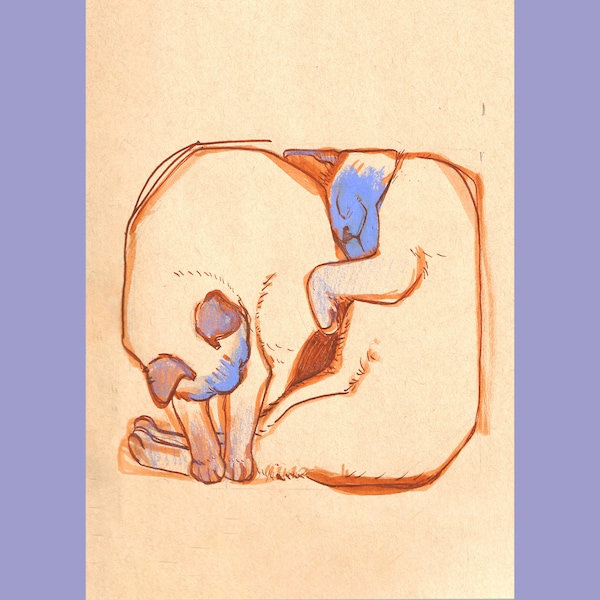 Kitten Square Cat Ink Drawing Sketch Illustrated Print 5"x7"