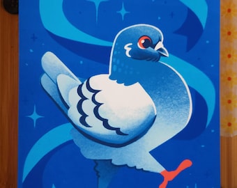 Pigeon Dove Cute Fantasy Illustrated Print 7"x5" | Illustration Hand Drawn