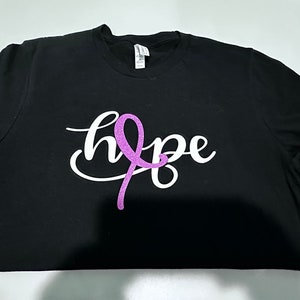 Breast Cancer Awareness T-Shirt: Pink Glitter Ribbon Hope
