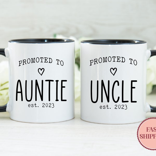 Promoted to Auntie Uncle Est 2023 Mug • Personalized Auntie Mug • Pregnancy Reveal Mugs • New Uncle Gift Ideas • Custom Mugs (MU-45AUNTIE)