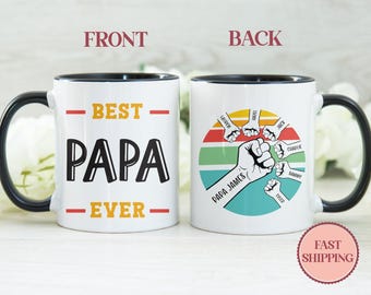 Best Papa Ever Mug • Personalized Papa's Coffee Mug • Fist Bump Graphic Mug • Father's Day Gift • (PMU-5)