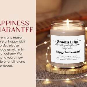 Smells Like It's Not Your Problem Anymore Candle, Funny Retirement Soy Wax Candle, Coworker Farewell Gift, Retirement Party Candle image 5