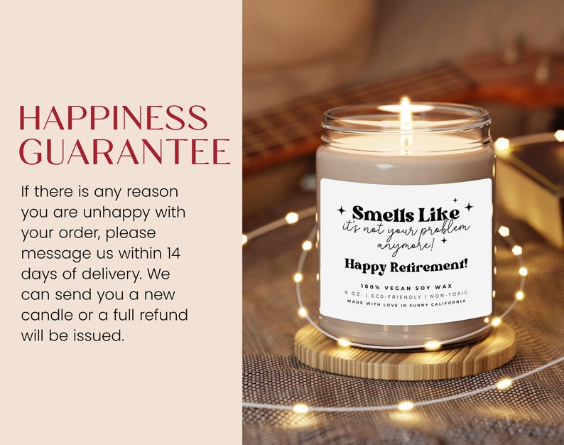 Smells Like It's Not Your Problem Anymore Candle, Funny Retirement Soy Wax Candle, Coworker Farewell Gift, Retirement Party Candle image 5