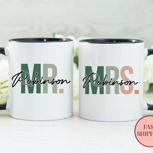 Conjunto de canecas personalizadas Sr. e Sra. • Conjunto de canecas para casais • Presente de casamento para casal • Caneca de aniversário • Caneca personalizada para ele e para ela • (MU-25)