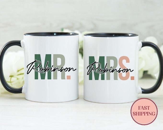 Ensemble de tasses personnalisées M. et Mme • Ensemble de tasses pour couples • Cadeau de mariage pour couple • Tasse d'anniversaire • Tasse personnalisée pour elle et lui • (MU-25)