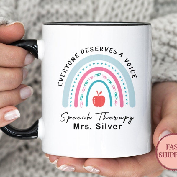 Custom Speech Therapy Mug • Personalized Name Mug for Speech Therapist • Speech Language Pathology Mug • Rainbow Mug SLP Gift (MU-10 Speech)