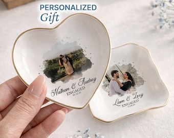 Engagement Gift For Her | Custom Photo Ring Dish | Engaged Couple Keepsake | Annivesary Gift for Fiancee (JW-5)