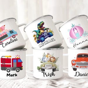 Personalized Truck Enamel Mug, Kid Camp Mug, Monster Truck Kids Mug, Enamel Mug With Name, Custom Birthday Party Favors, (PMU-9)