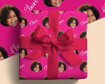 Custom Name and Face Wrapping Paper – Unique Birthday or Holiday Gift for Kids and Family, Secret Santa Gift (GW-36)