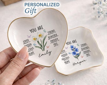 Personalized Christian Jewelry Dish | Custom Bible Verse Ring Tray | Faith Affirmation Plate | Religious Gift for Her (JW-25)