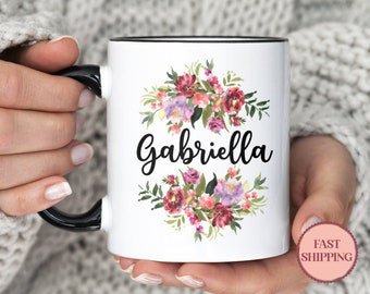 Mug floral personnalisé avec prénom • Mug prénom • Mug personnalisé avec prénom • Mugs prénom pour femme • Mugs prénom personnalisés (MU-59FLORAL)