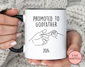 Promoted to Godfather and Godmother Mug Set, Personalized Godparents Mug Set, Godfather and Godmother Mug Set  (MU-105 Godfather)